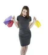 Excited Shopping Woman Shouting With Shopping Bags