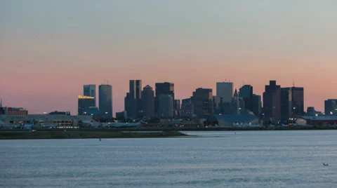 Time Lapse Boston Airport Skyline Sunset