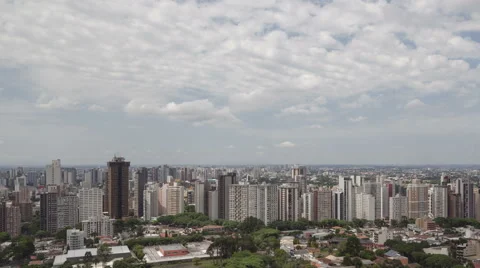 4K Time Lape Close Up Pan Shot Aerial View Curitiba Skyline