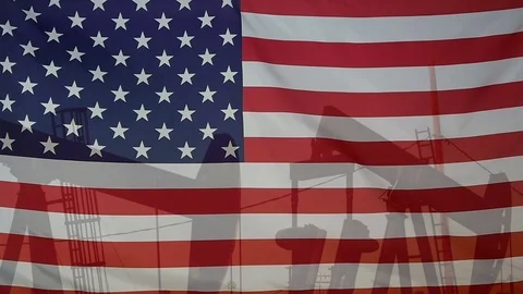 Usa Flag Slow Motion Oil Production Concept