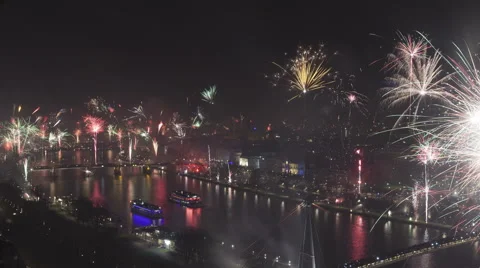 4K Time Lapse Pan And Tilt Shot Grand Firework Aerial New Years Eve
