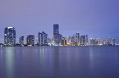 Miami City Skyline Panorama At Twilight