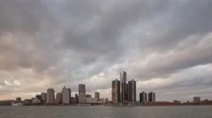 4K Time Lapse Detroit Skyline Sunset