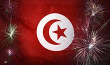 Tunisia Flag Firework Grunge Concept real fabric