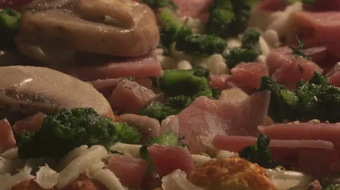 Time Lapse Zoom Out Pizza With Ham And Mushrooms