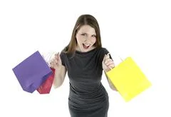 Excited Shopping Woman Shouting With Shopping Bags