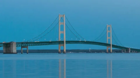Time Lapse Sunset Mackinac Bridge, Michigan, Usa