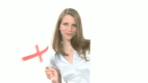 Woman Shows English Flag With Copyspace