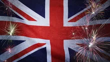 United Kingdom Flag Firework Grunge Concept real fabric