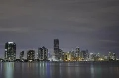 Miami City Skyline Panorama At Night