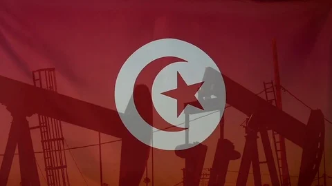 Tunisia Flag Slow Motion Oil Production Concept