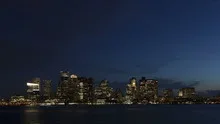 4K Time lapse zoom in Boston skyline at twilight