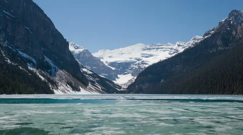 4K Time Lapse Zoom Out Broken Ice On Lake Louise