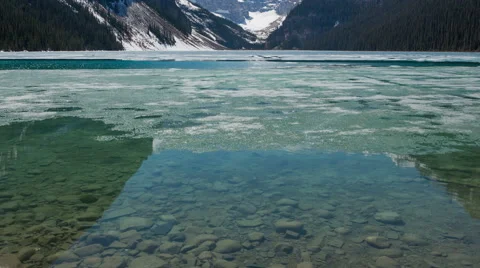4K Time Lapse Zoom Out Broken Ice On Lake Louise