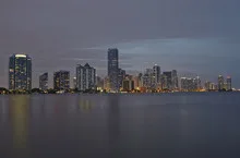 Miami city skyline panorama at sunset