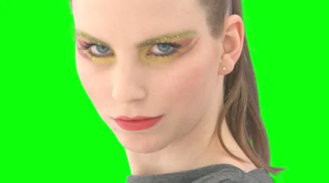 Close Up Woman With Demanding Look Greenscreen