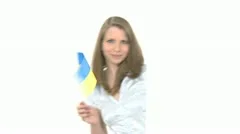 Woman Shows Ukrainian Flag With Copyspace
