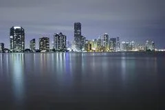 Miami City Skyline Panorama At Night