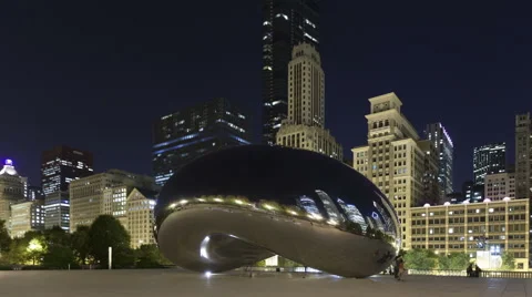Time Lapse Pan Shot Cloud Gate At Night