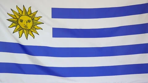 Slowmotion Real Textile Flag Of Uruguay