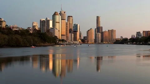 4K Brisbane Skyline Sunrise Wide Angle (Editorial)