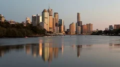 4K Brisbane Skyline Sunrise Wide Angle (Editorial)