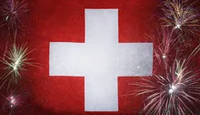 Switzerland Flag Firework Grunge Concept real fabric