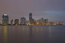 Miami city skyline panorama at sunset