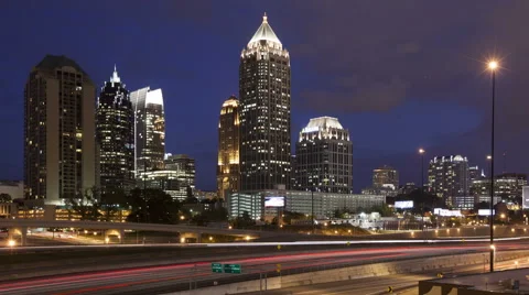 4K Time Lapse Close Up Atlanta Skyline At Twilight