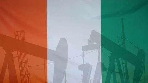 Ivory Coast Flag Slow Motion Oil Production Concept