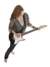 Young rock lady with an electric guitar view from above