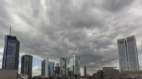 4K Time Lapse Dark Clouds Frankfurt Skyline