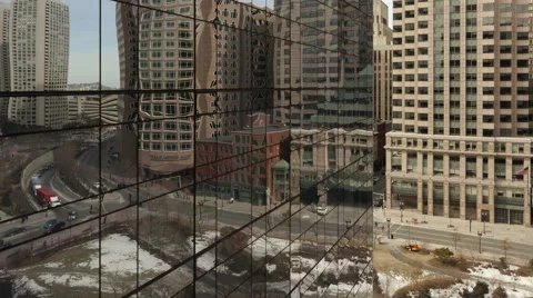 4K Time Lapse Close Up Of Traffic On Office Building Reflection