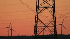 Sunset Wind Turbine And Power Lines