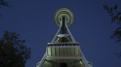 4K Time Lapse Zoom In Of Seattle Space Needle Night