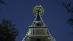 4K Time Lapse Zoom In Of Seattle Space Needle Night