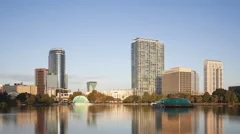 4K Time Lapse Close Up Orlando Skyline From Lake Eola