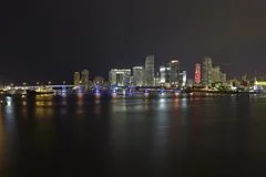Miami City Skyline Panorama At Night