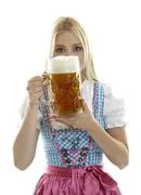 Woman Cheers With Huge Beer Mug